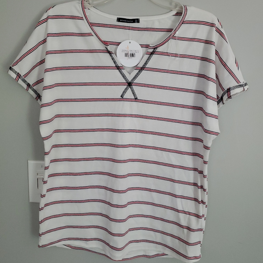 NWT Womens Staccato Red White And Blue Striped Shirt Medium 4th of july